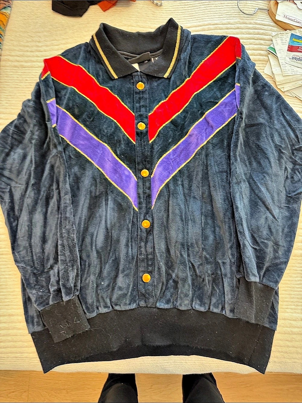 Jaclyn Sportswear Color Block Snap Front Size Medium -vintage velour made in USA